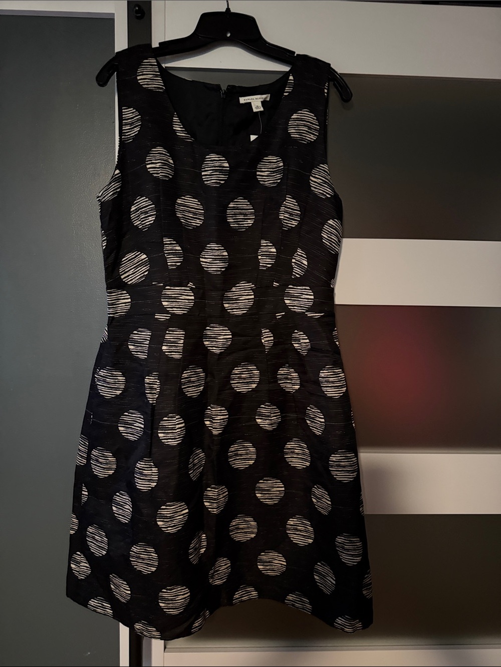 Banana Republic linen Black Dress with White Polka Dot Circles